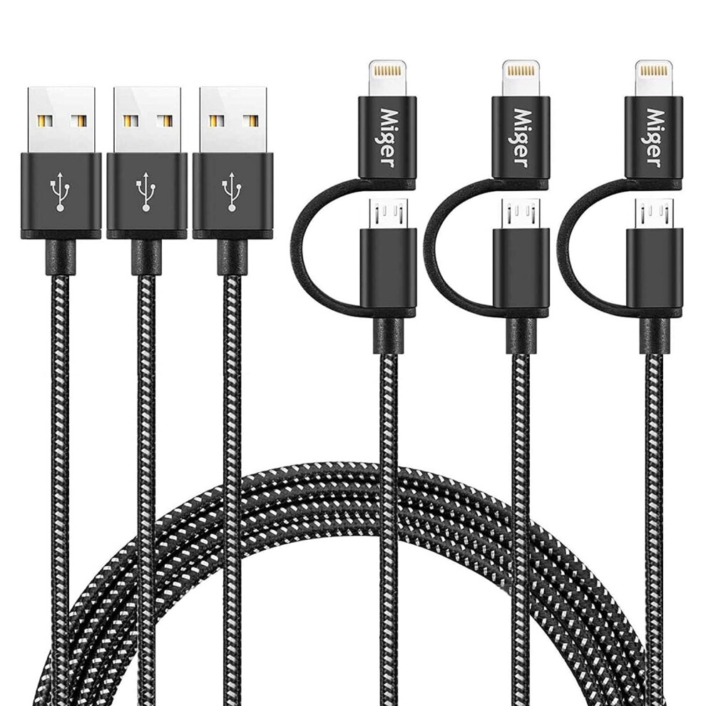 3Packs 2-In-1 Multi Usb Cable 2.4A, 6.5Ft/2M Lightning And Micro Usb Nylon Braided Charger Cord Sync And Charge 9773935001046