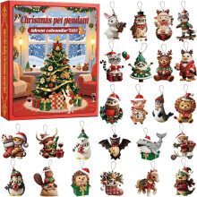 Weihnachts-Adventskalender mit Haustieren 2025, 24-teilige Tierornament-Countdown-Box mit niedlichen Hunde-, Katzen-, Rentier- und Pinguinfiguren,