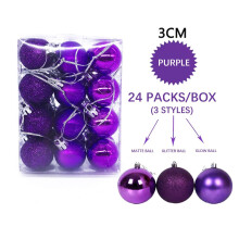 BSJJY24Pc3Style Fijne Kerstballen, 3 cm Kerstboomhangers, Onbreekbare Kerstballen (in doos), Paars