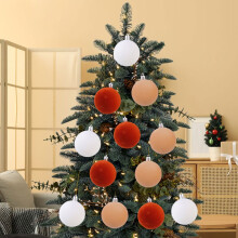 Velvet Flocked Christmas Balls 2.36" 12PCS Bulk Shatterproof Xmas Tree Ornaments Set - Multicolor Green Brown Neutral