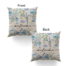 Funda de cojín decorativa azul con estampado floral de bienvenida, 20 x 20 pulgadas, para exteriores, ideal para decorar el hogar, el sofá o la
