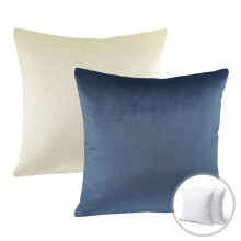 Juego de cojines decorativos navideños Phantoscope, fundas de terciopelo sedoso con relleno, 45 x 45 cm, azul oscuro y blanco roto, paquete de 2