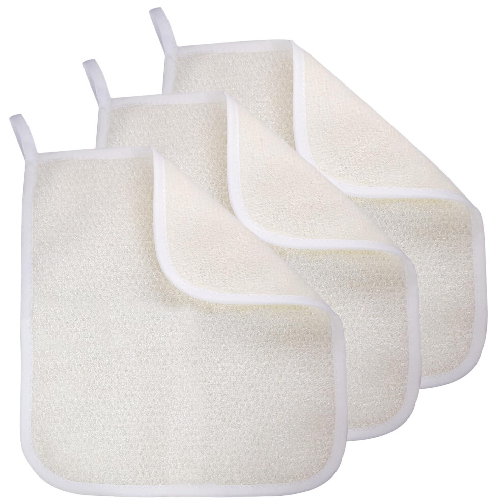 Exfoliating Washcloth 3 Pack, DualSided Shower Scrubber for Body and Face, Nylon and Cotton Towel