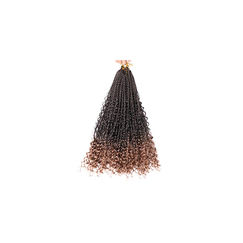 Unisex Black Goddess Box Braids Crochet Hair 18 Inch Curly Ends Prelooped Synthetic Extensions For Women T1b/27