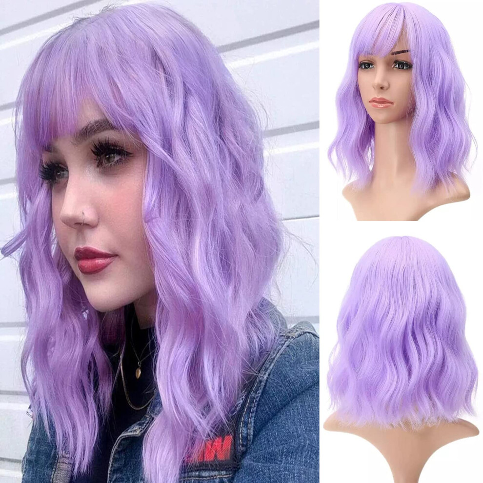 Short Bob Wig with Bangs Purple Heat Resistant Synthetic Fiber for Women Cosplay Party