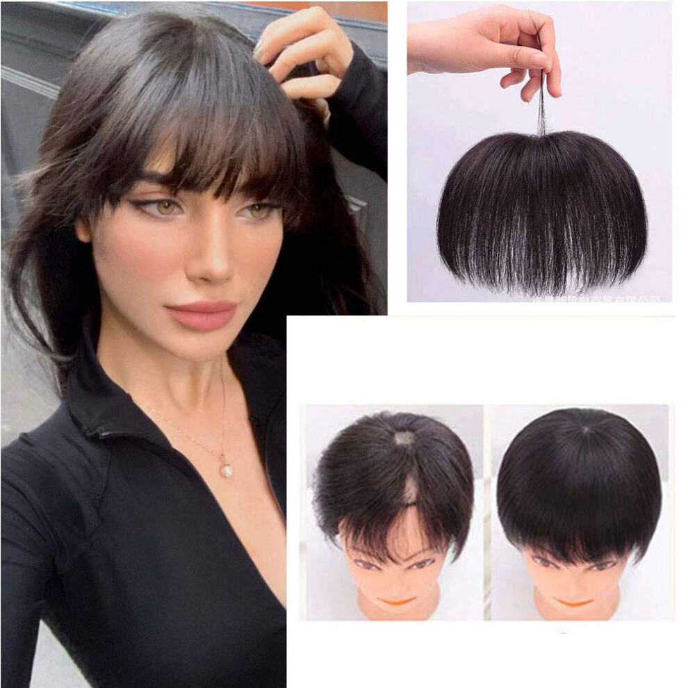 Unisex Human Hair Topper With Bangs For Thinning Hair, Clip In Remy Hairpiece Instant Coverage 15Cm