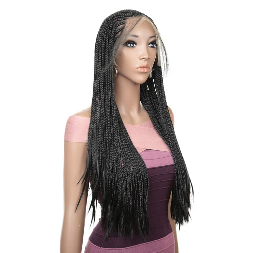Extra Long 32 Inch Lace Front Braided Wig Natural Hairline Heat Resistant Synthetic Box Braids