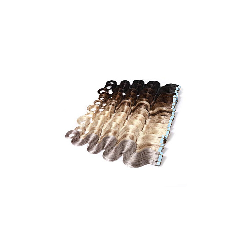Unisex Silver Platinum Blonde Tape In Hair Extensions 24 Inch Remy Human Hair Seamless Skin Weft 40Pcs