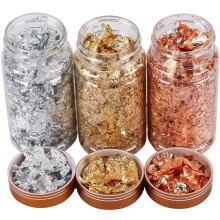 Nail Art Foil Flakes 3 Boxes Gold Silver Rose Gold Metallic for Manicure and Craft Decoration
