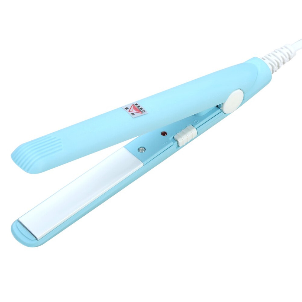 Blue 2In1 Mini Hair Straightener And Curler For Short Hair, Ceramic Flat Iron For Travel, Us Plug