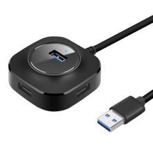 USB-C splitter met 4 USB 3.0-poorten voor snelle connectiviteit, gemakkelijk mee te nemen voor werk en reizen.