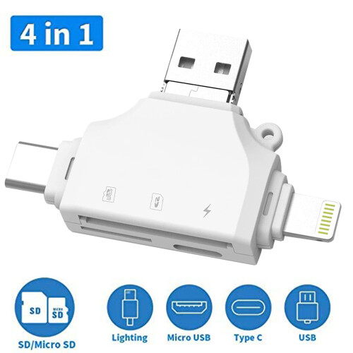 Kortlæser til deling og administration i realtid, plug and play til Lightning, USB, Micro USB og Type-C 1