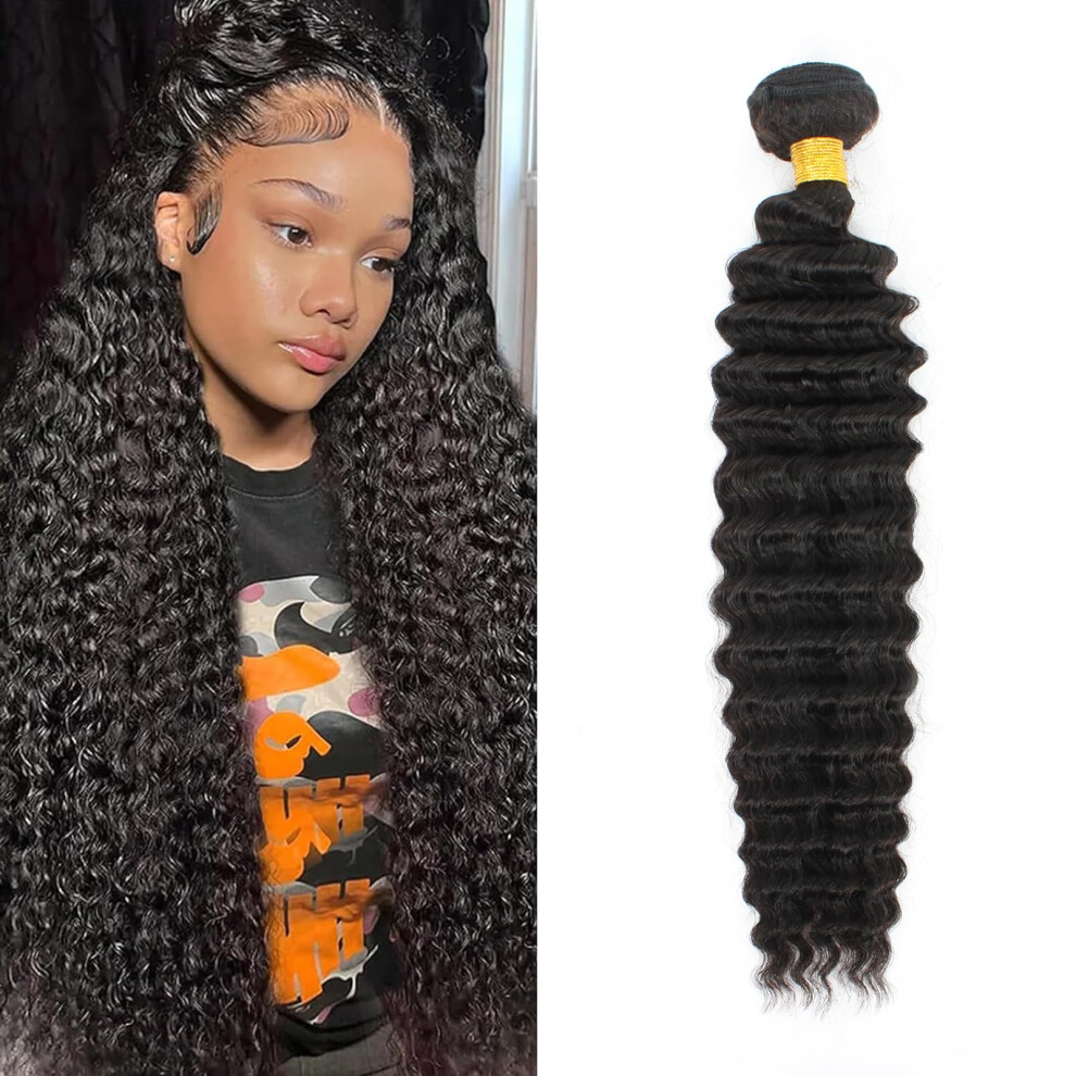 Unisex 20 Inch Brazilian Deep Wave Human Hair Bundle 12A Virgin Remy, Full Cuticle Aligned, Minimal Shedding