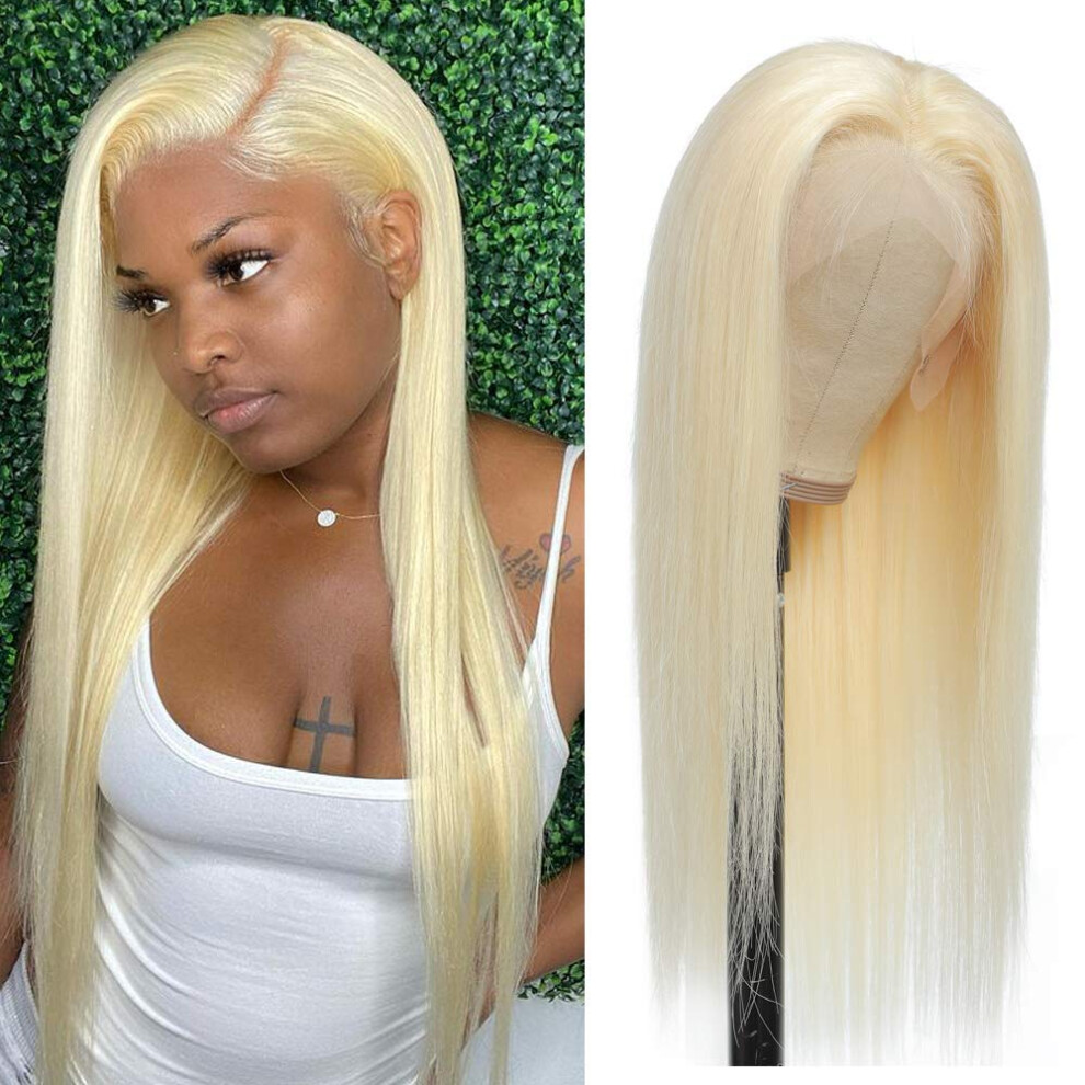 Unisex 613 Blonde 13X4 Lace Front Wig Human Hair Pre Plucked With Baby Hair 150% Density 22 Inch