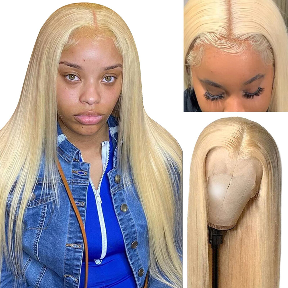 Unisex 613 Blonde Lace Front Wig With Natural Roots 18 Inch Straight Virgin Human Hair Pre Plucked