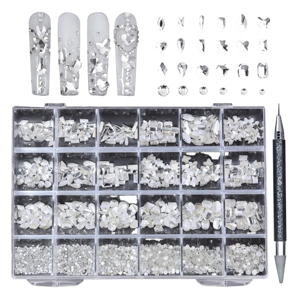 Nail Rhinestones Set with Vivid Sparkle AB Crystal Gems, Multi Shape Flatback for Acrylic and Gel Nails