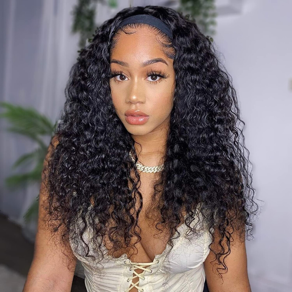 Headband Wigs for Black Women 20 Inch Brazilian Virgin Hair Curly Wig 150% Density Quick Wear