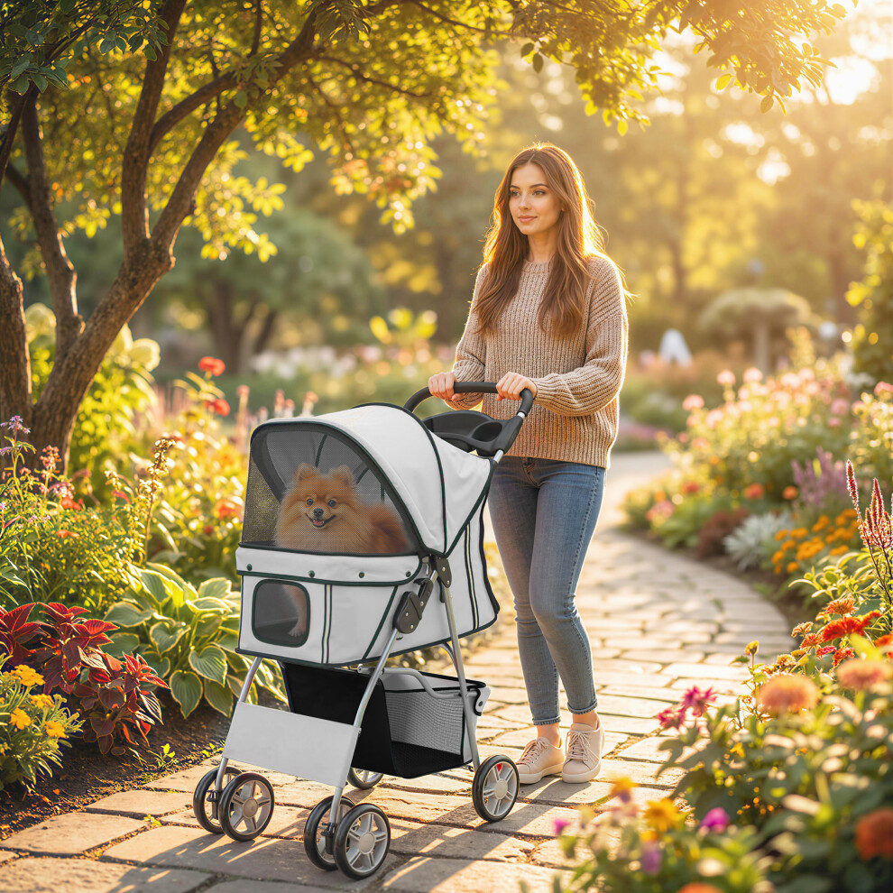 New Pawhut Pet Stroller Carrier Foldable Deluxe Walk Travel Dog, Grey