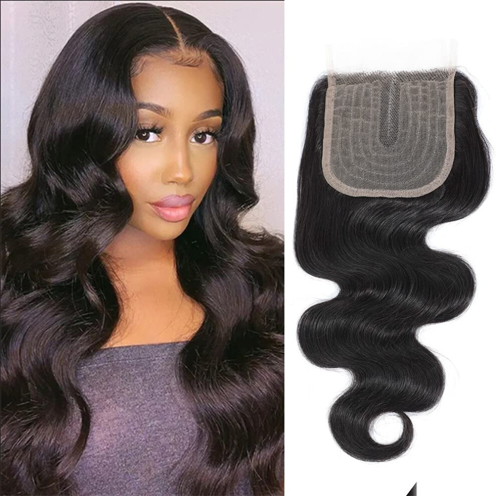 Unisex Black 10 Inch Brazilian Body Wave Hair Bundles With T Part Closure Virgin Human Hair Natural Middle Part