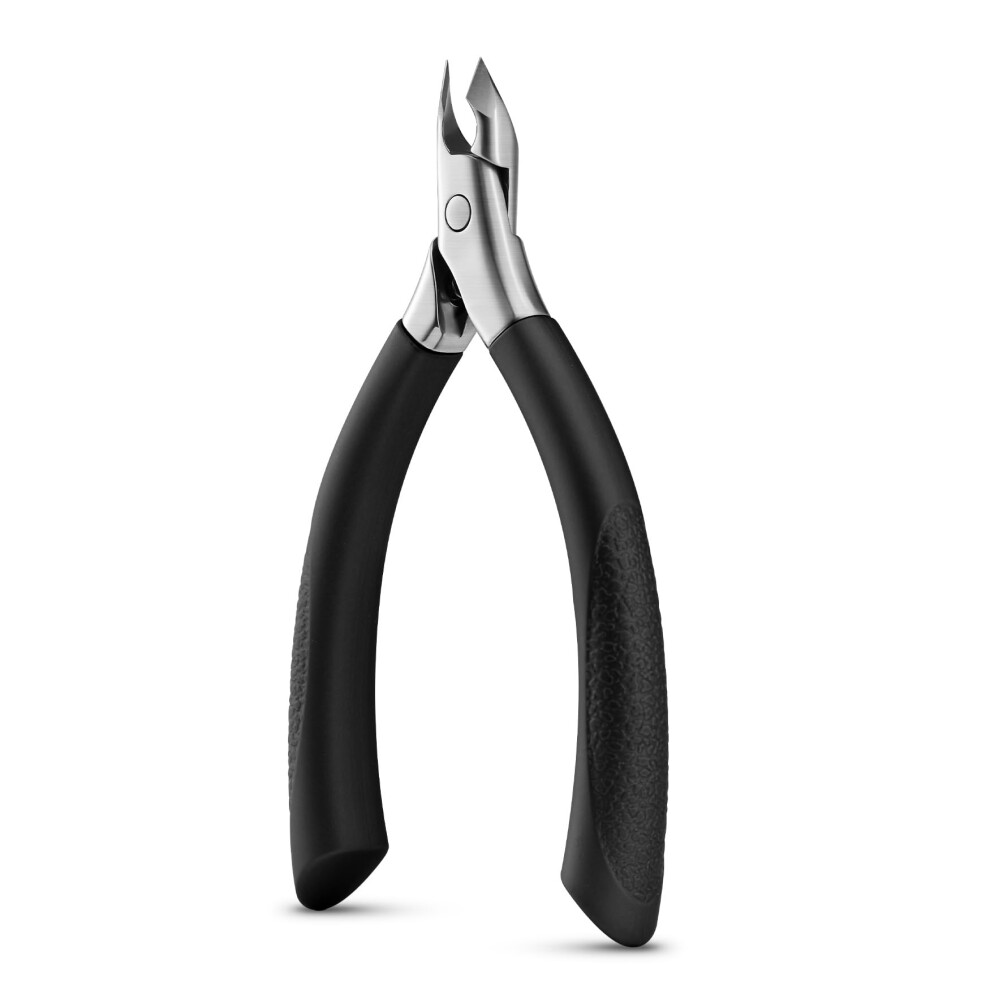 Black/Silver Professional Cuticle Nipper Half Jaw 5Mm With Ergonomic Silicone Grip For Precise Nail Care
