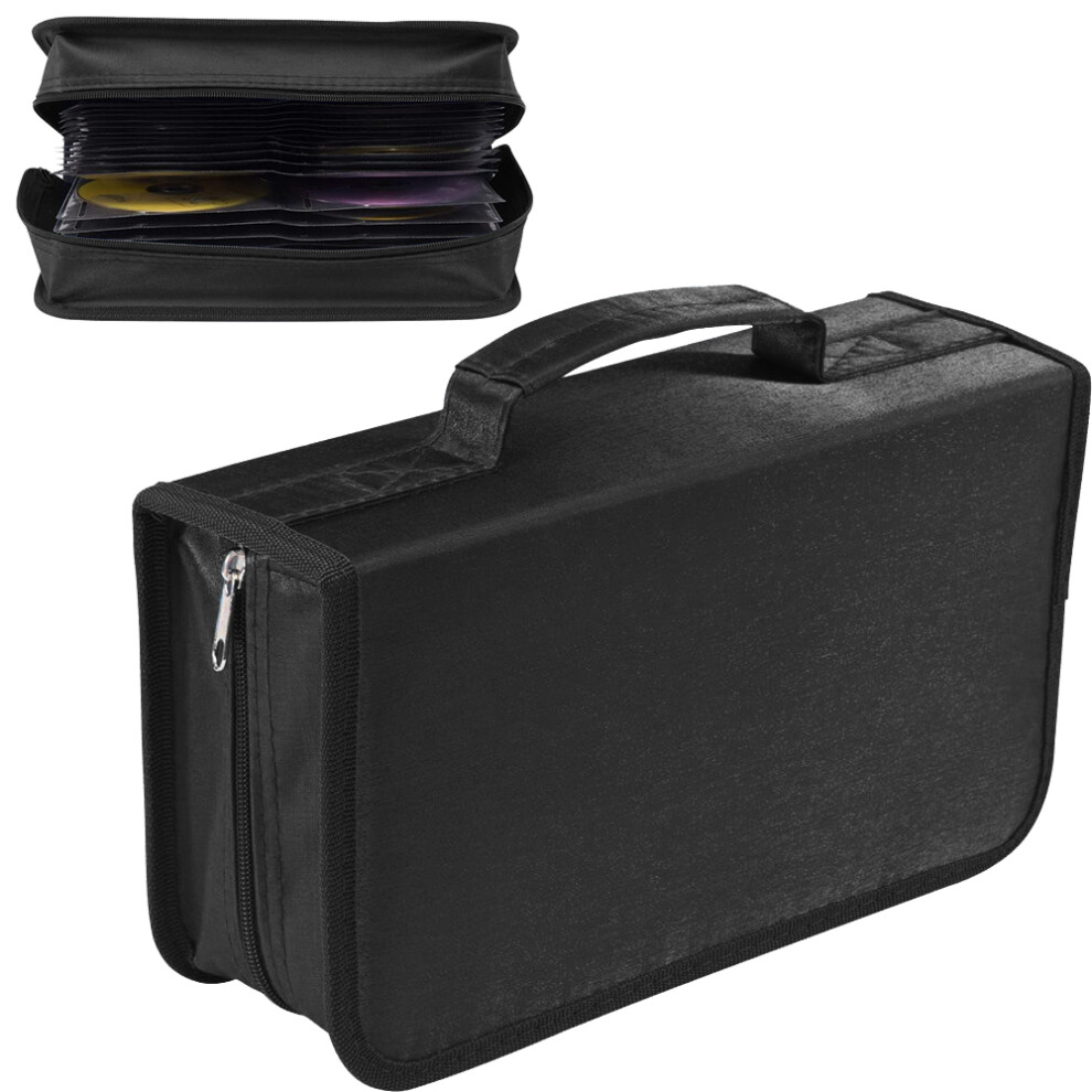 Nylon Fabric Organizer, High-Capacity Wallet For 128 Dvds/Cds, Dustproof And Scratch-Resistant, Album Style Binder With Easy Transport Handle, Zippere Black 9147006682272