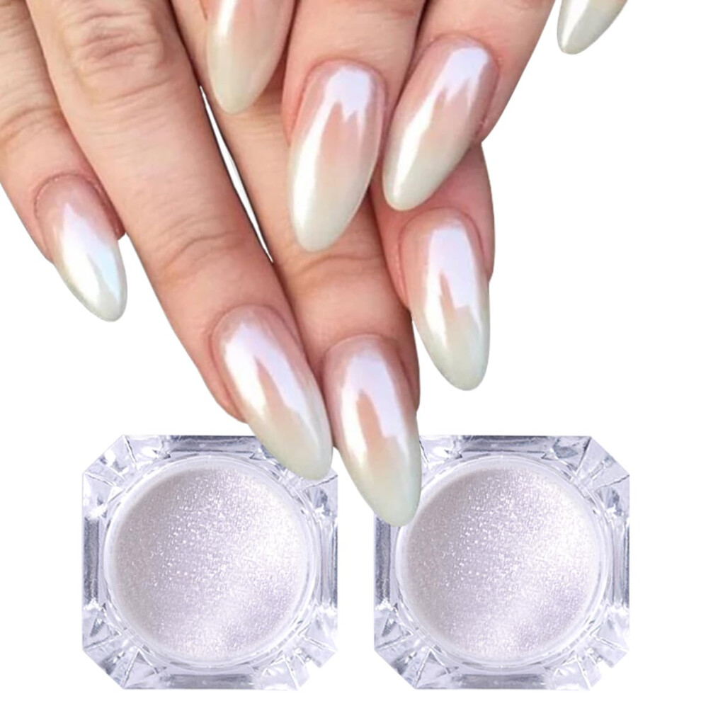 White Pearl Chrome Nail Powder Glazed Donut Effect Pearlescent Pigment For Longlasting Mirror Shine