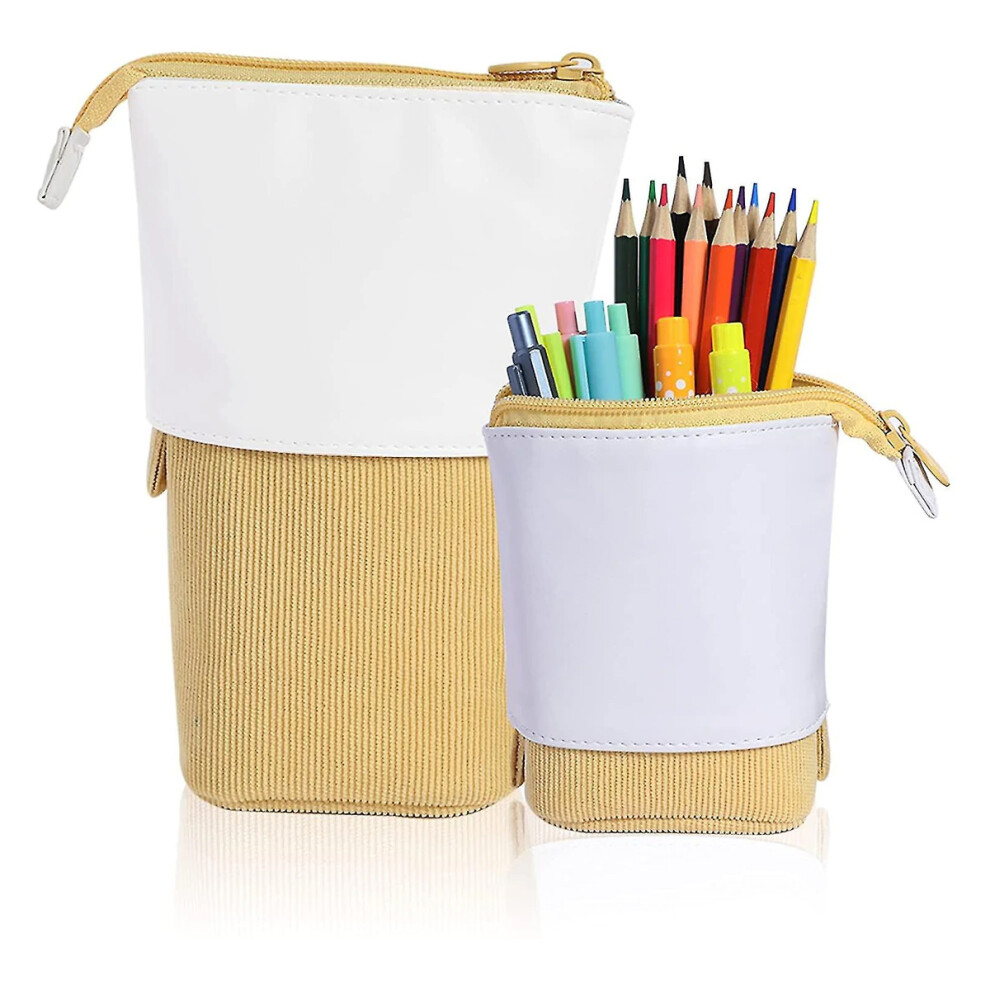 Transformative Telescopic Pencil Bag, Elegant Pop-Up Mechanism Corduroy+Polyester Organizer, Adjustable Height For Desk & Travel, Multipurpose Can 9176269457044