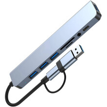 8-in-1 Multifunktions-Hub mit USB-C-Anschluss, USB 3.0-Hub, USB-C-auf-3,5-mm-Audioanschluss, SD-/TF-Kartenleser und Aluminiumgehäuse für MacBook