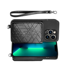 Elegante Crossbody-Wallet-Hülle für iPhone 14 Pro, weiches Silikon-TPU + Leder, umwandelbarer Ständer und magnetisches Kartenfach für sichere