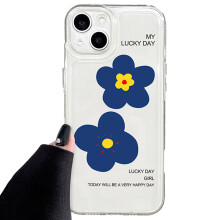 Buffertech schokbestendige hoes voor iPhone 14-serie, schattig en vrolijk blauw bloemenpatroon, schokabsorberend materiaal met professionele