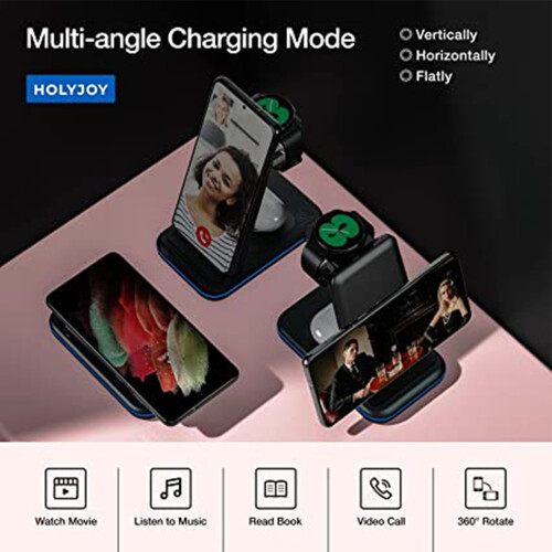 Ασύρματος φορτιστής, συμβατός με Samsung, σταθμός φόρτισης 3 σε 1 με πτυσσόμενο 2