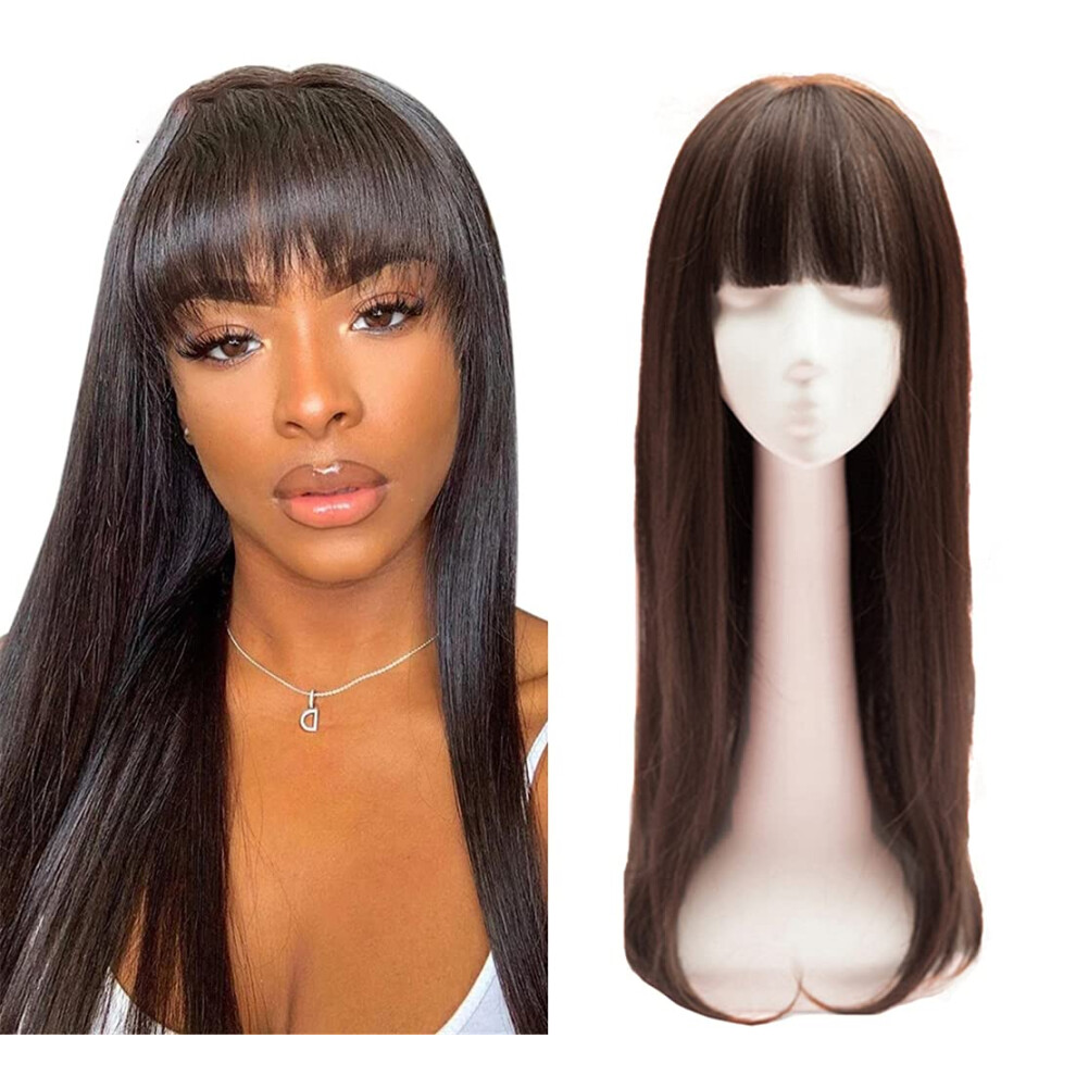 Hair Topper with Bangs Black 24 Inch Synthetic Clip in Hairpiece HeatResistant Natural Coverage