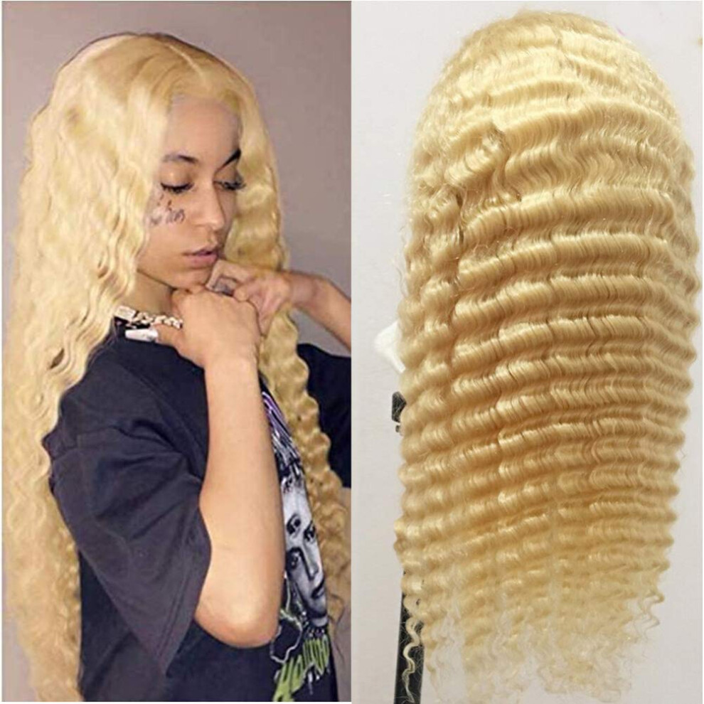 Unisex 613 Lace Front Wig 24 Inch Brazilian Virgin Deep Wave Hair Preplucked Hairline Transparent Lace