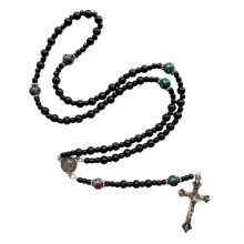Modische, handgefertigte Rosenkranzkette mit runden Perlen aus schwarzem Onyx für Damen und Herren
