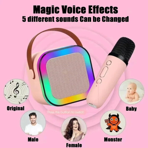 Stellaya Mini Karaoke Machine, compatible with Dodorado, portable wireless speaker for kids, includes 2 mics 1