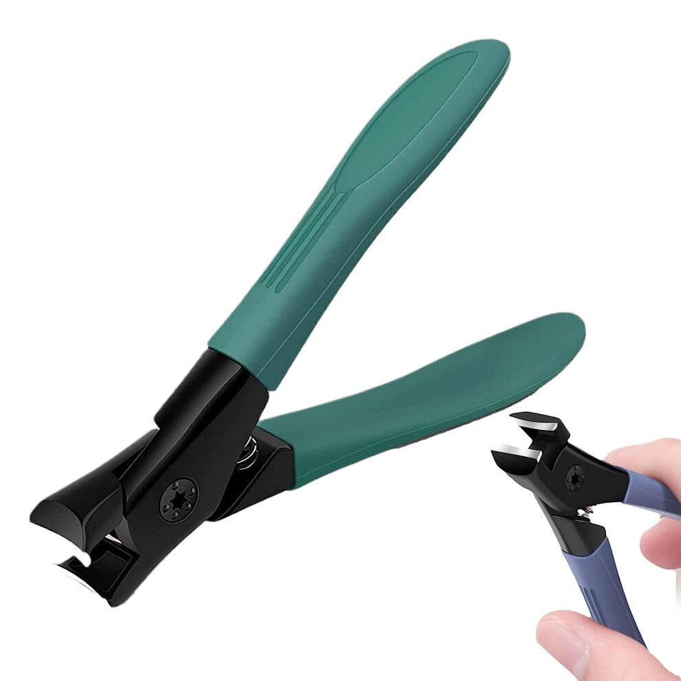 Green Nail Clippers For Thick Nails With Antisplash Design, Stainless Steel Wide Mouth Toenail Clippers