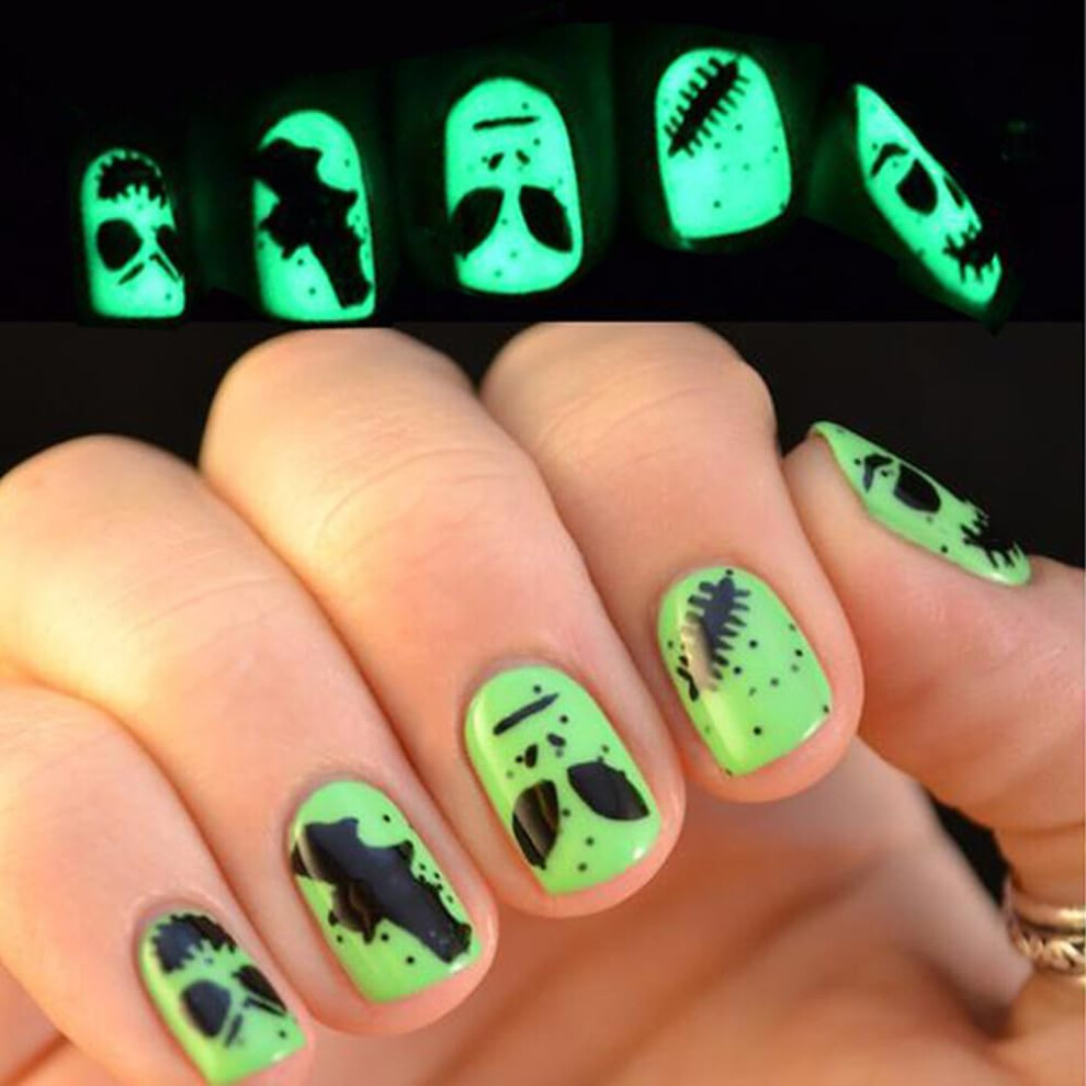 Dark Glow In The Press On Nails Short Square Fake Nails For Women Reusable Full Coverage 24Pcs