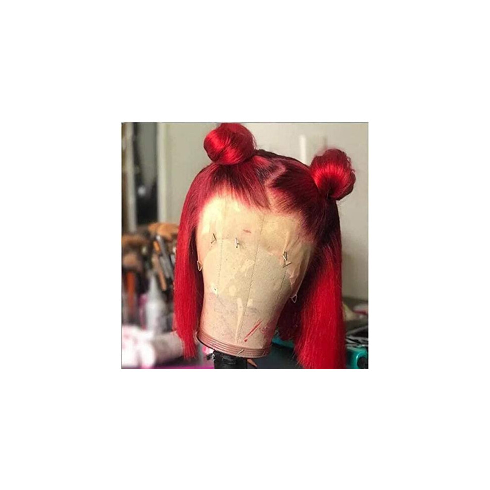 Human Hair Bob Wig Lace Front, Short Straight Red Brazilian 150% Density for Women
