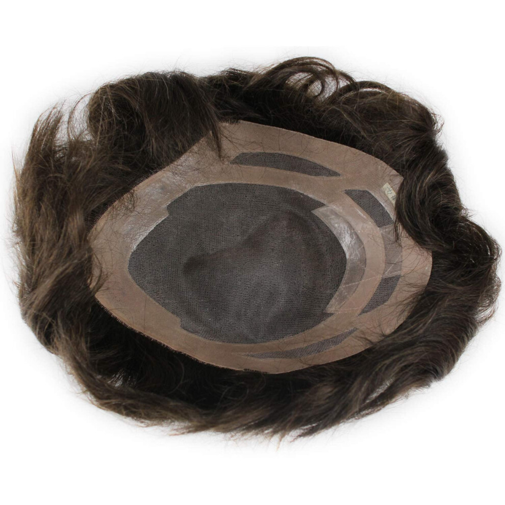 Unisex Men's Toupee Real Human Hair Wig French Lace Pu Base Natural Hairline #4 Color