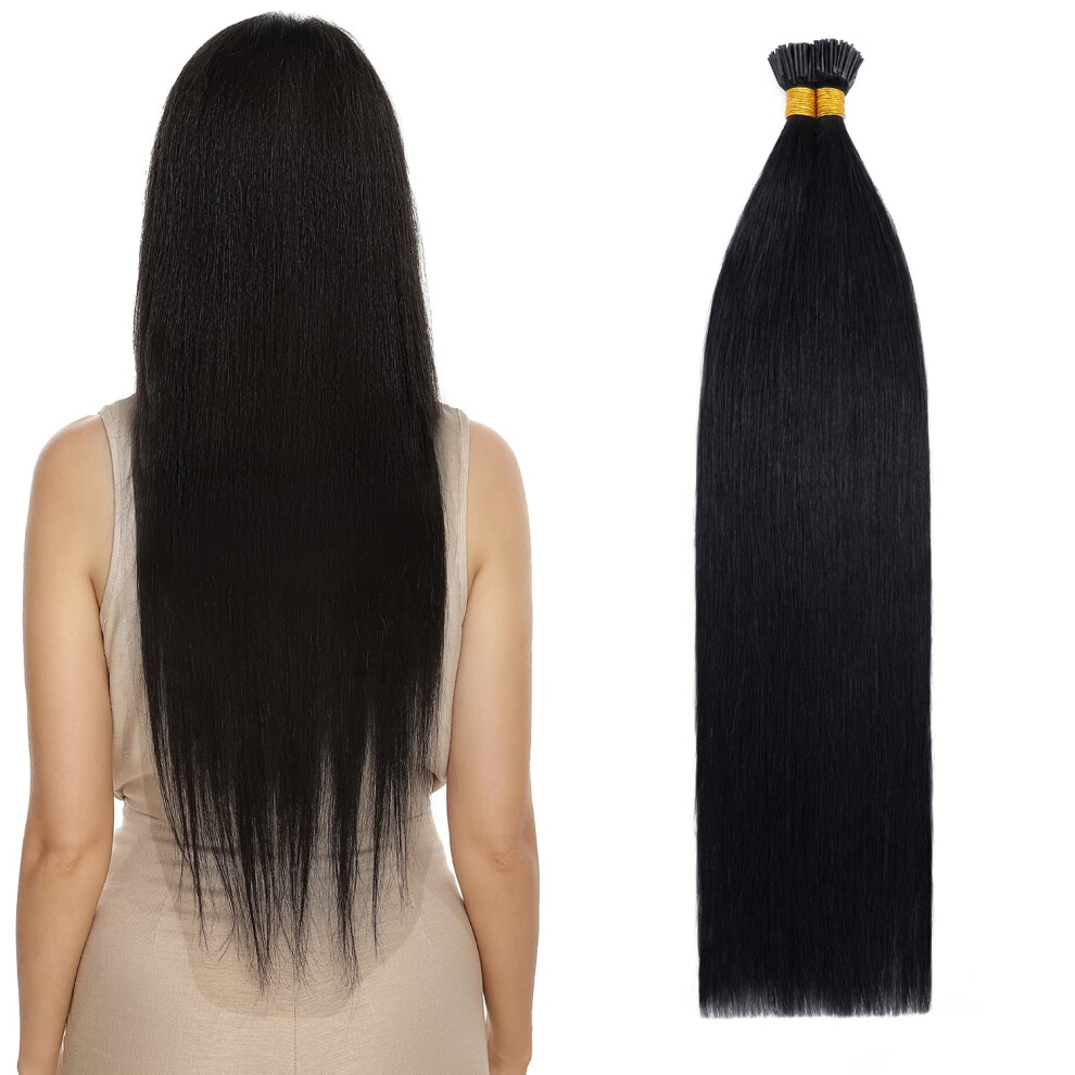 Unisex Black I Tip Remy Human Hair Extensions 22 Inch 50G #1 Jet Pre Bonded Keratin Stick Tips For Natural Length And Volume