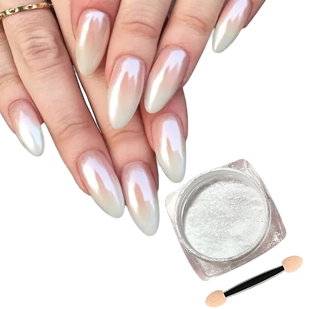 White Pearl Chrome Nail Powder 4G Aurora Mirror Effect Mermaid Pearl Nail Art Pigment