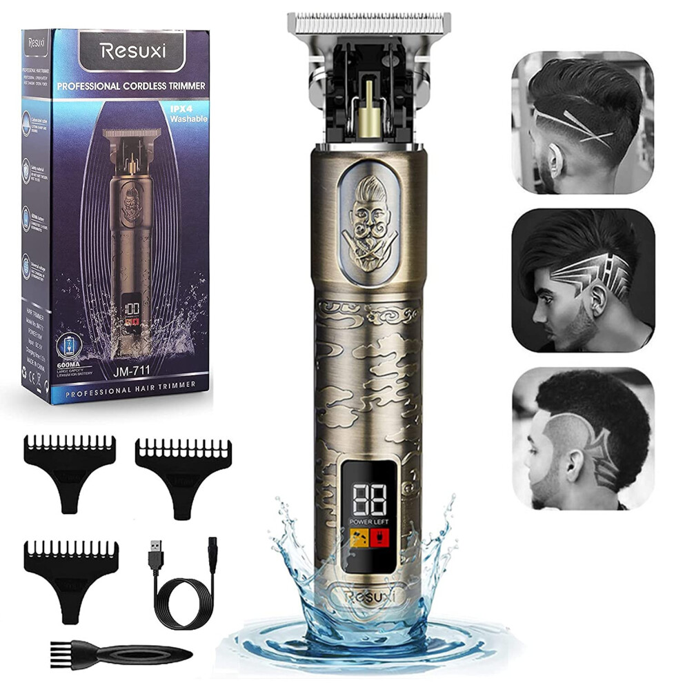 Cordless Waterproof Hair Trimmer for Men, Zero Gap Precision Beard Clipper with Lithium Power