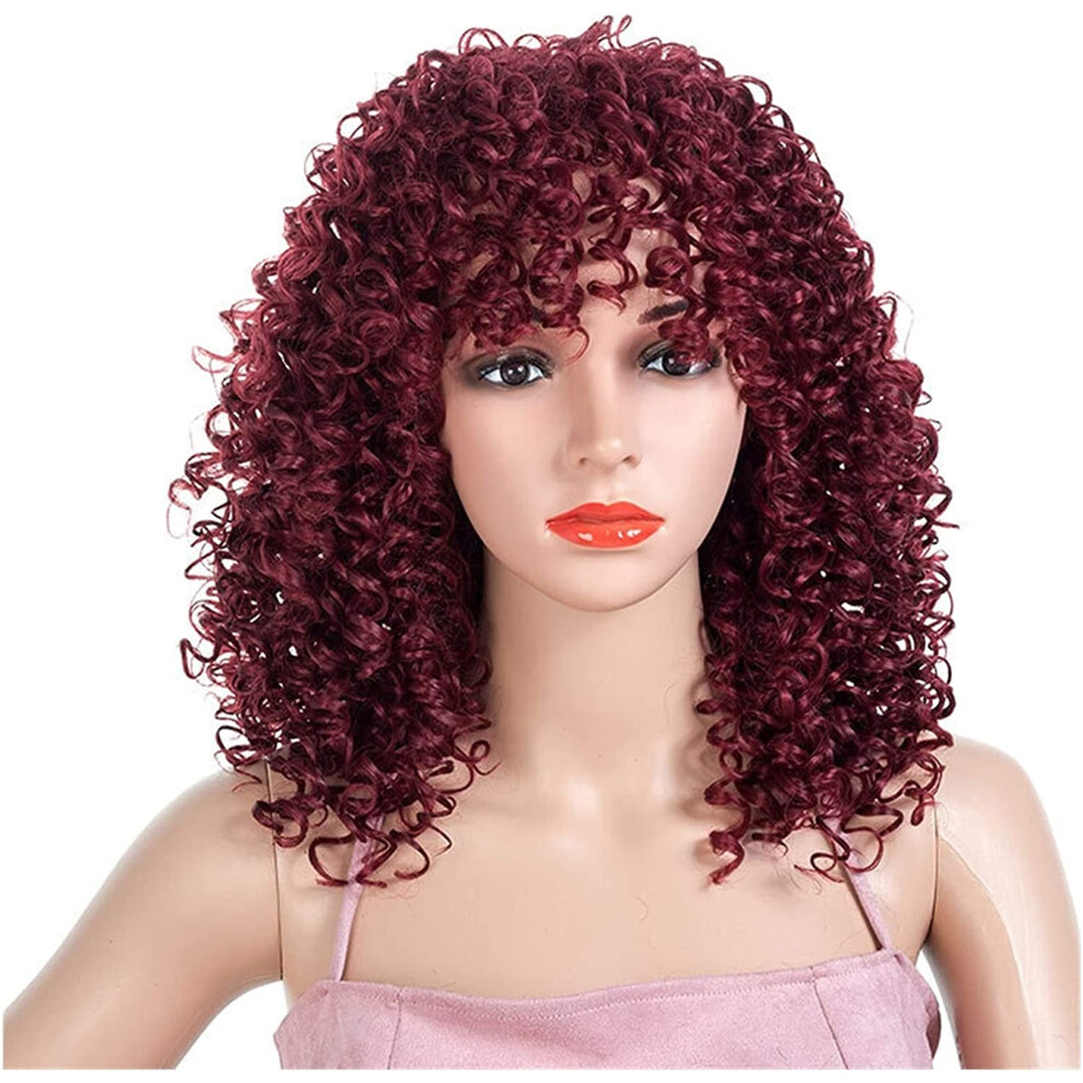 Unisex Synthetic Curly Wig For Women African Style Fluffy Claret Color Wig Natural MultiâTone Look