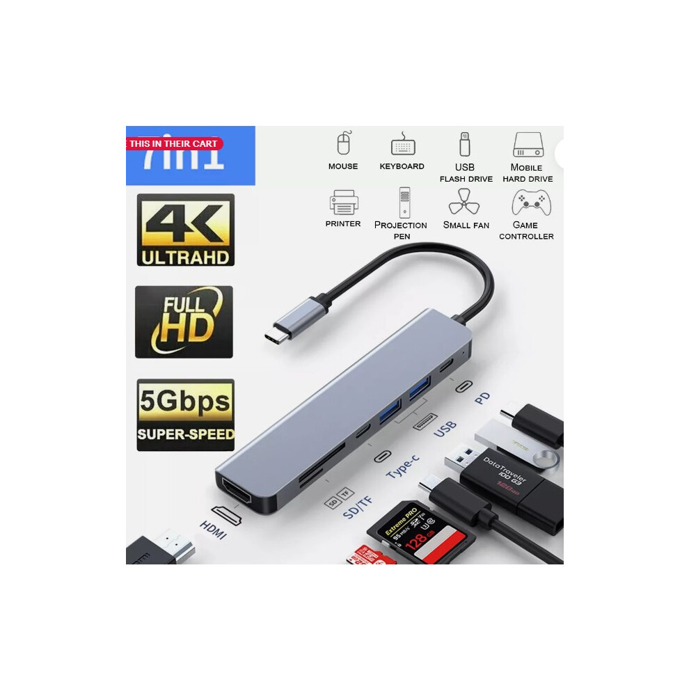 Versatile 8 In 1 Type C Adapter, Usb Hub For Macbook Pro Air Ipad Pro Laptops With Usb-C Ports, Supports 4K Hdmi Video Output Stable Connection For Tr 9176269459024