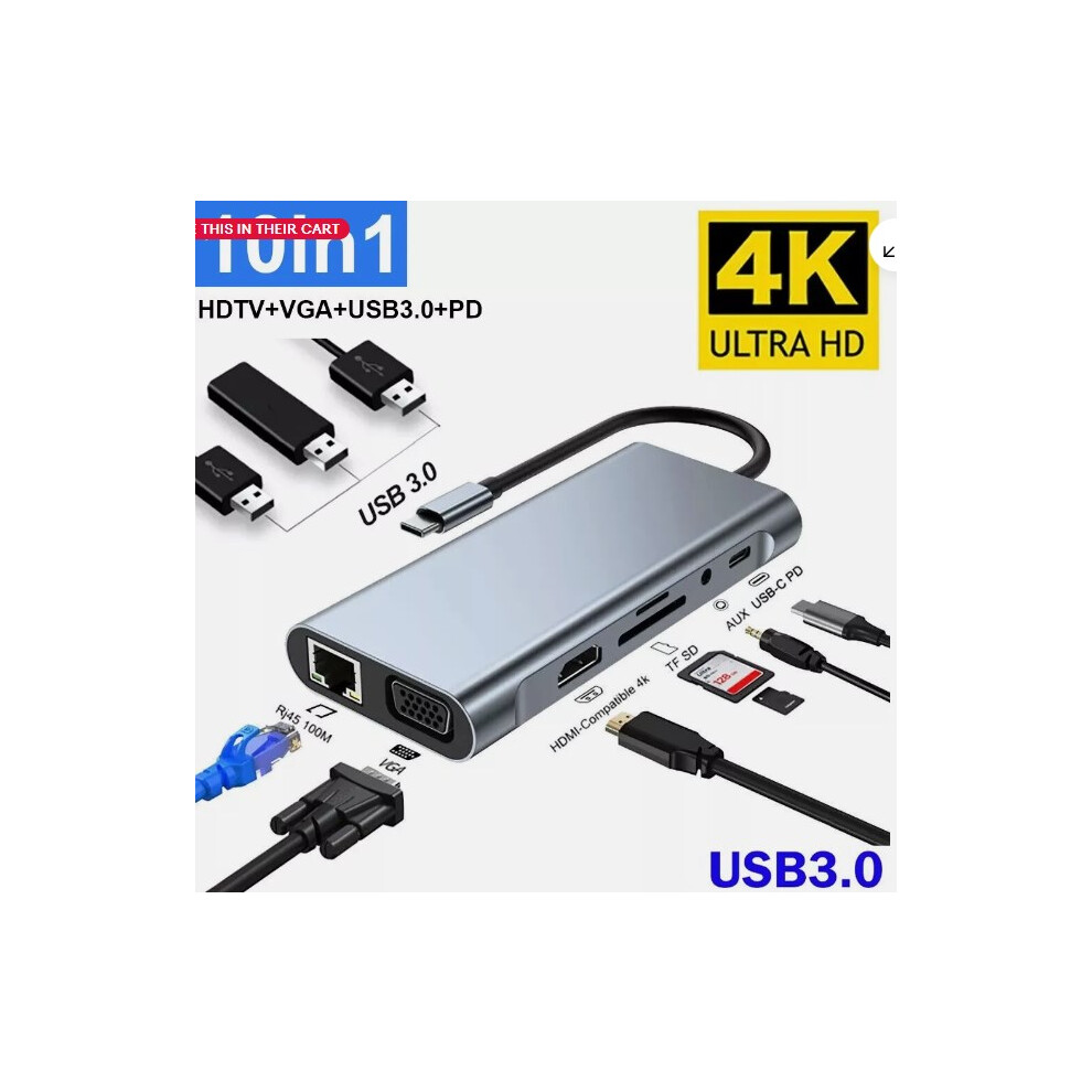 Docking Station With Ultra Hd Output, Usb-C Adapter For Macbook Pro, Dell, Hp, Lenovo, Boasting Triple Monitor & Gigabit Ethernet For Uninterrupted Wo 9176269597924
