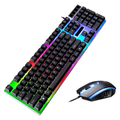 Mechanical Gaming Set, Rainbow Led Lights, Ergonomic Desktop Combo For Unmatched Gaming Experience