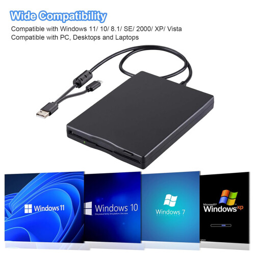 Compatible with Windows, Portable External Drive, Recover Old Data, Floppy Disk Reader, USB External Floppy Disk Drive, Plug and Play, No External Pow 1