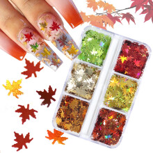 Maple Leaf Nail Art Glitter Sequins 6 Grids Autumn Decorations for Women DIY Fall Manicure