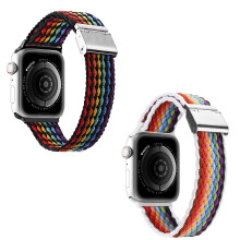 Pustende nylonmateriale klokkerem til iWatch, sikker magnetisk lukking elastisk flettet løkke kompatibel med Apple Watch-rem 41 mm 40 mm 38 mm 42 mm