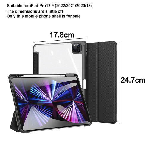 Capa traseira transparente para iPad Pro de 12,9 polegadas, com suporte flexível, amortecedor e bordas elevadas para proteção da tela. 1